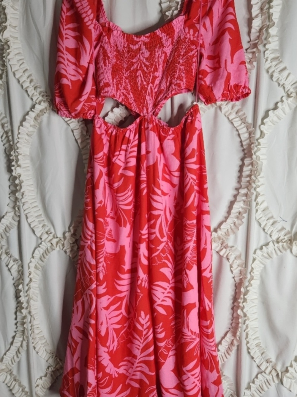 Vici Pink & Red Leaf-Print Midi Skirt - Picture 3 of 5